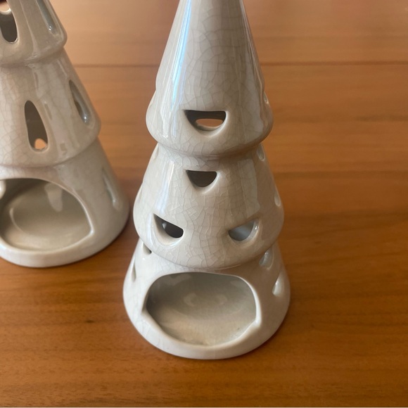 2 Piece Ceramic Tree LED Tea Light Holder Set Beige Threshold Studio Mcgee Xmas - Picture 3 of 11